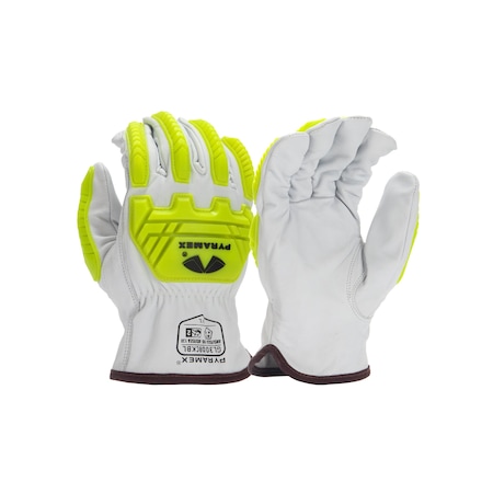 Pyramex Leather Drivers Gloves, Grain Goatskin, Slip-On, Keystone Thumb, Gunn Cut, White, L 1 PR GL3008CKBL